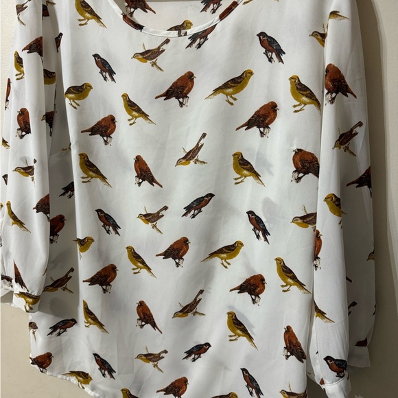 Forever 21, Women's Bird Print White Shirt - Picture 2 of 5